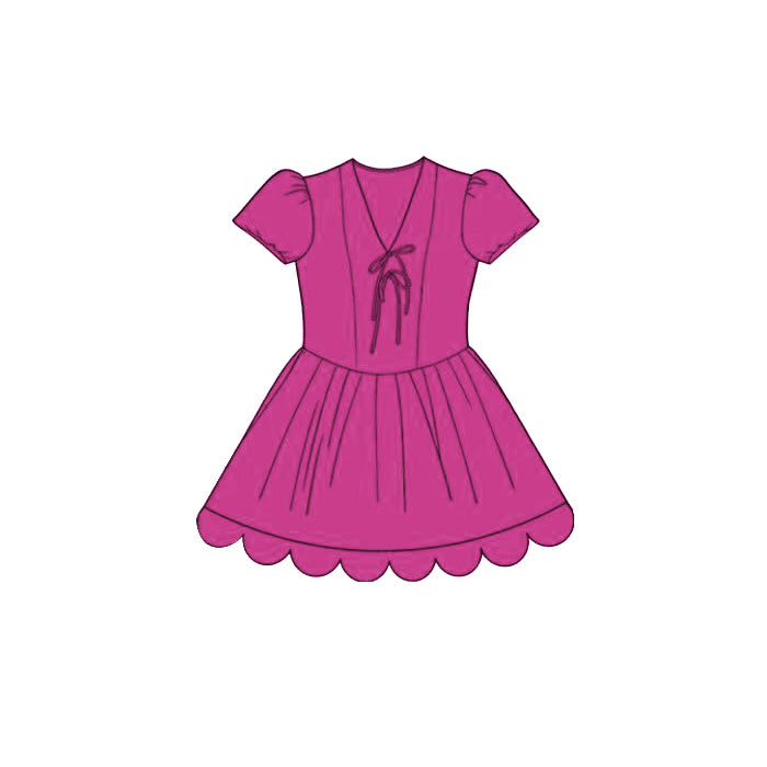 Baby Girls Rose Red Short Ruffle Sleeve Scallop Princess Knee Length Dress Preorder