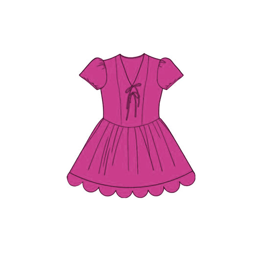Baby Girls Rose Red Short Ruffle Sleeve Scallop Princess Knee Length Dress Preorder