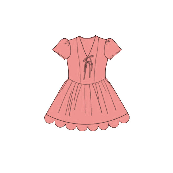 Baby Girls Pink Short Ruffle Sleeve Scallop Princess Knee Length Dress Preorder