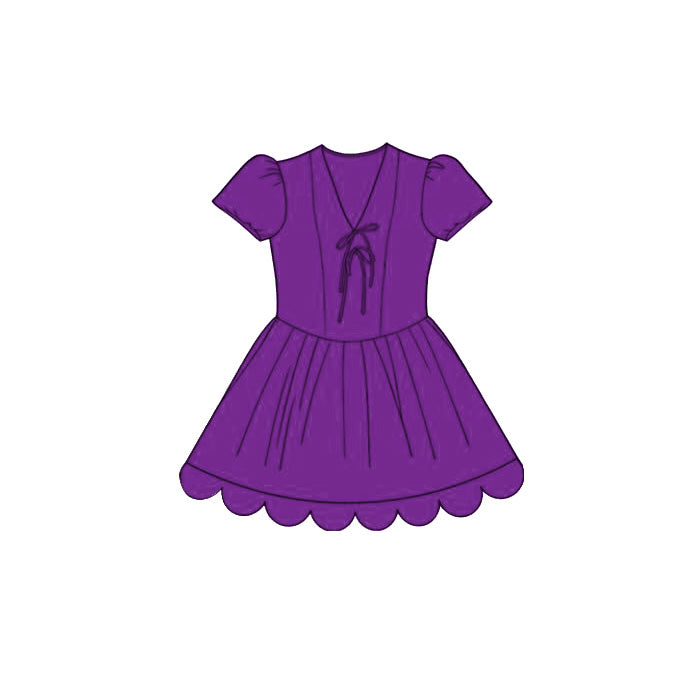 Baby Girls Purple Short Ruffle Sleeve Scallop Princess Knee Length Dress Preorder