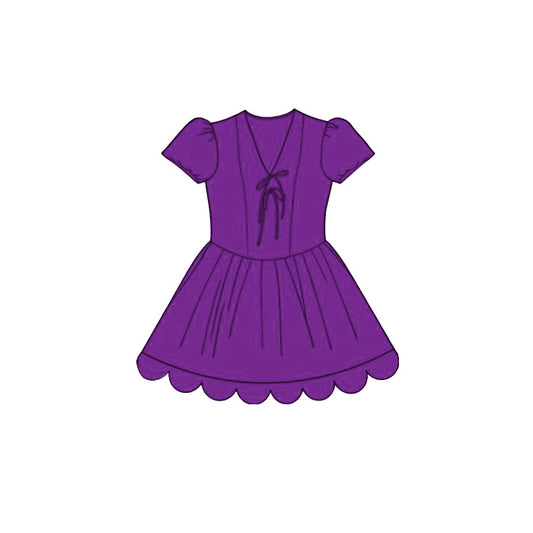 Baby Girls Purple Short Ruffle Sleeve Scallop Princess Knee Length Dress Preorder