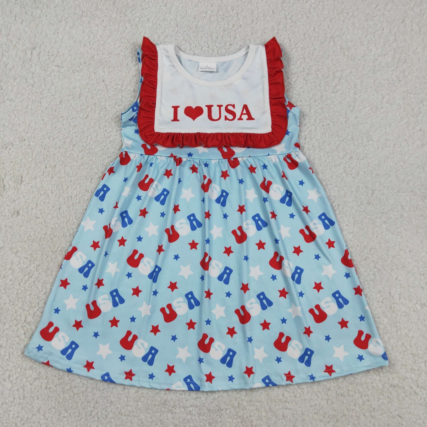 Baby Girls Sleeveless I Love USA Stars 4th of July Knee Length Dresses