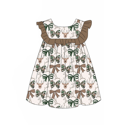 Baby Girls Sleeveless Camo Bows Deer Hunting Knee Length Dresses Preorder