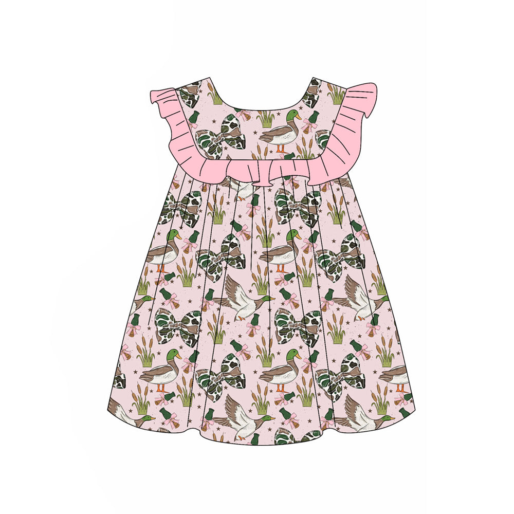 Baby Girls Sleeveless Camo Bows Ducks Hunting Knee Length Dresses Preorder