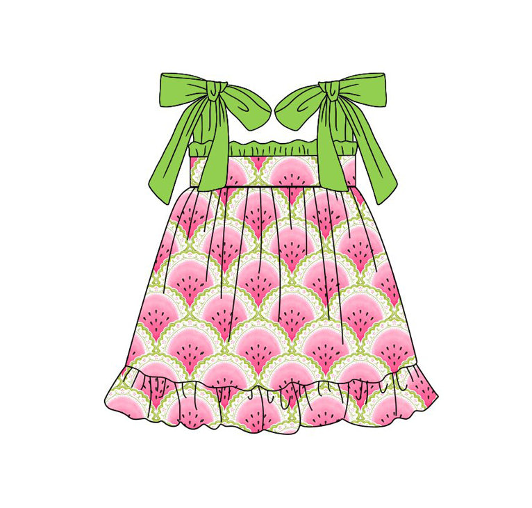 Baby Girls Strap Watermelons Checked Ruffle Knee Length Dresses Preorder