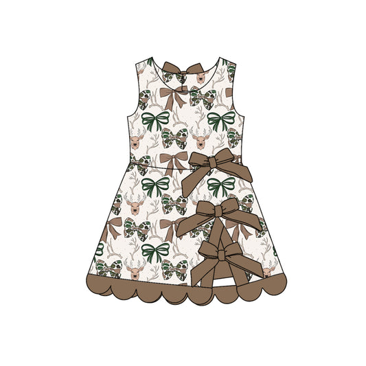 Baby Girls Camo Bows Deer Hunting Yoga Active Scallop Short Knee Length Dress Preorder
