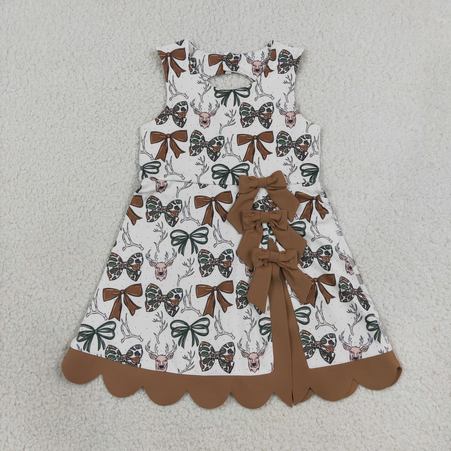 Sibling Baby Girls Camo Bows Ducks Yoga Active Short Bow Scallop Knee Length Dresses