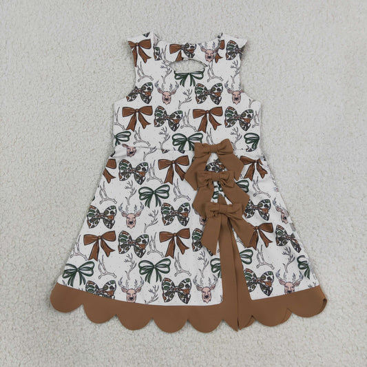 Sibling Baby Girls Camo Bows Ducks Yoga Active Short Bow Scallop Knee Length Dresses