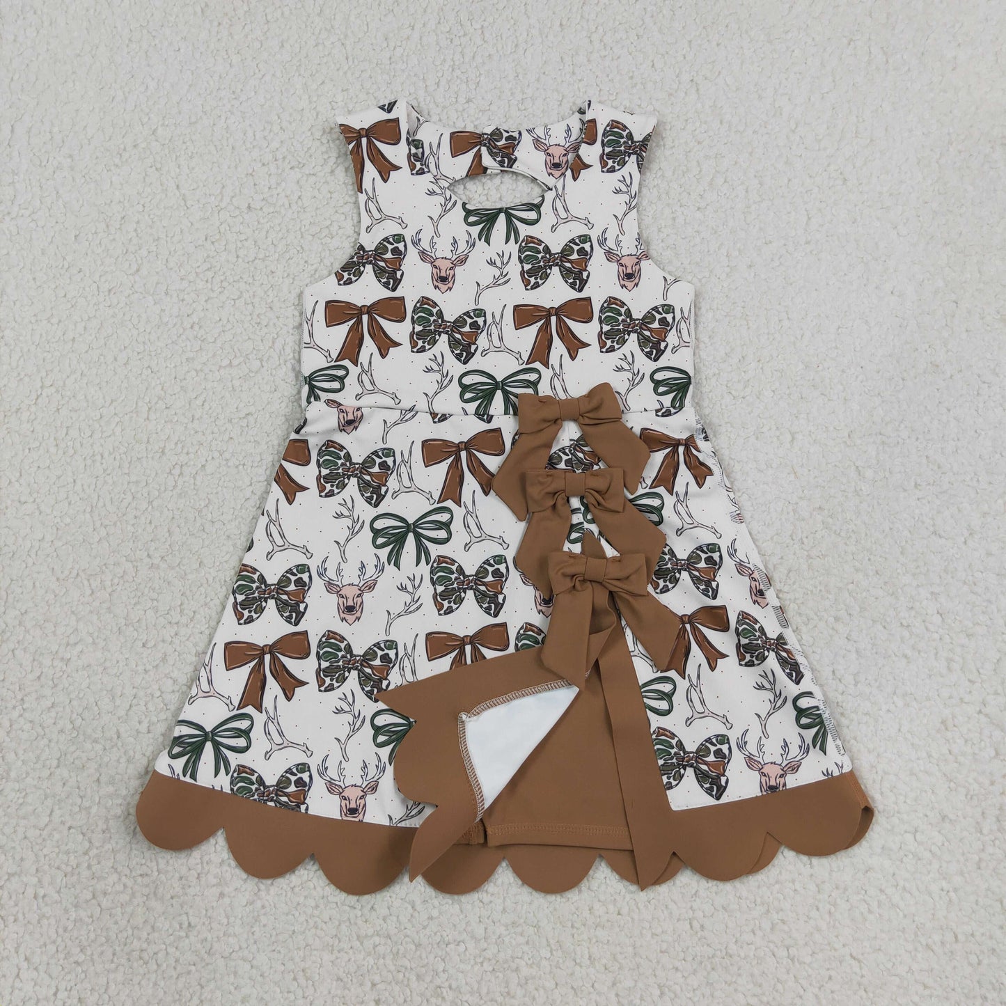 Sibling Baby Girls Camo Bows Ducks Yoga Active Short Bow Scallop Knee Length Dresses