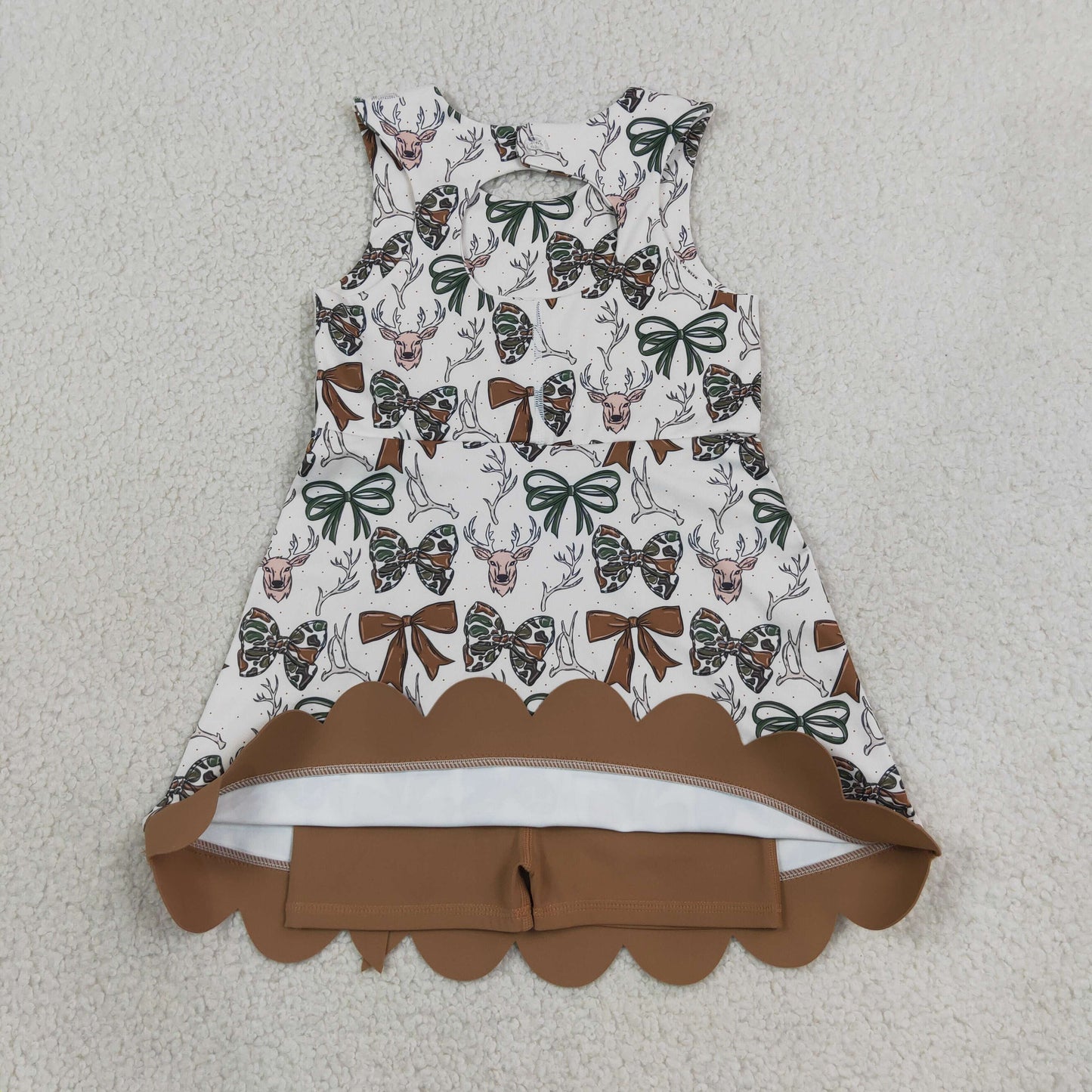 Sibling Baby Girls Camo Bows Ducks Yoga Active Short Bow Scallop Knee Length Dresses