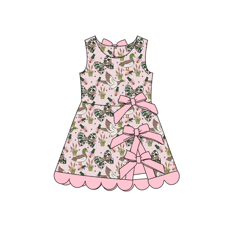 Baby Girls Camo Bows Ducks Hunting Yoga Active Scallop Short Knee Length Dress Preorder