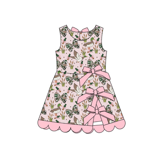 Baby Girls Camo Bows Ducks Hunting Yoga Active Scallop Short Knee Length Dress Preorder