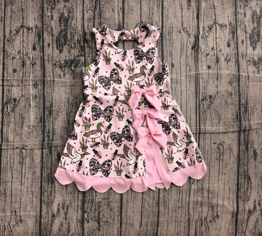 Baby Girls Camo Bows Ducks Hunting Yoga Active Scallop Short Knee Length Dress Preorder