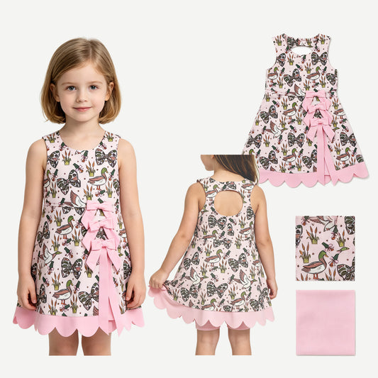 Baby Girls Camo Bows Ducks Hunting Yoga Active Short Bows Scallop Knee Length Dress