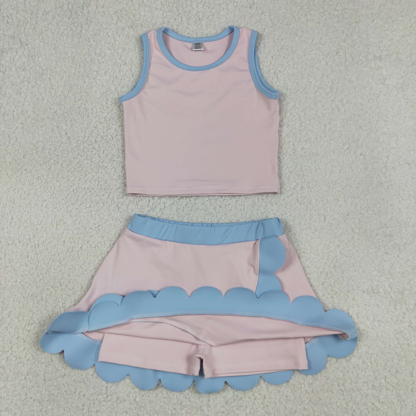 Sibling Baby Girls Sleeveless Vests Top Scallop Skirt Short Yoga Active Clothes Set