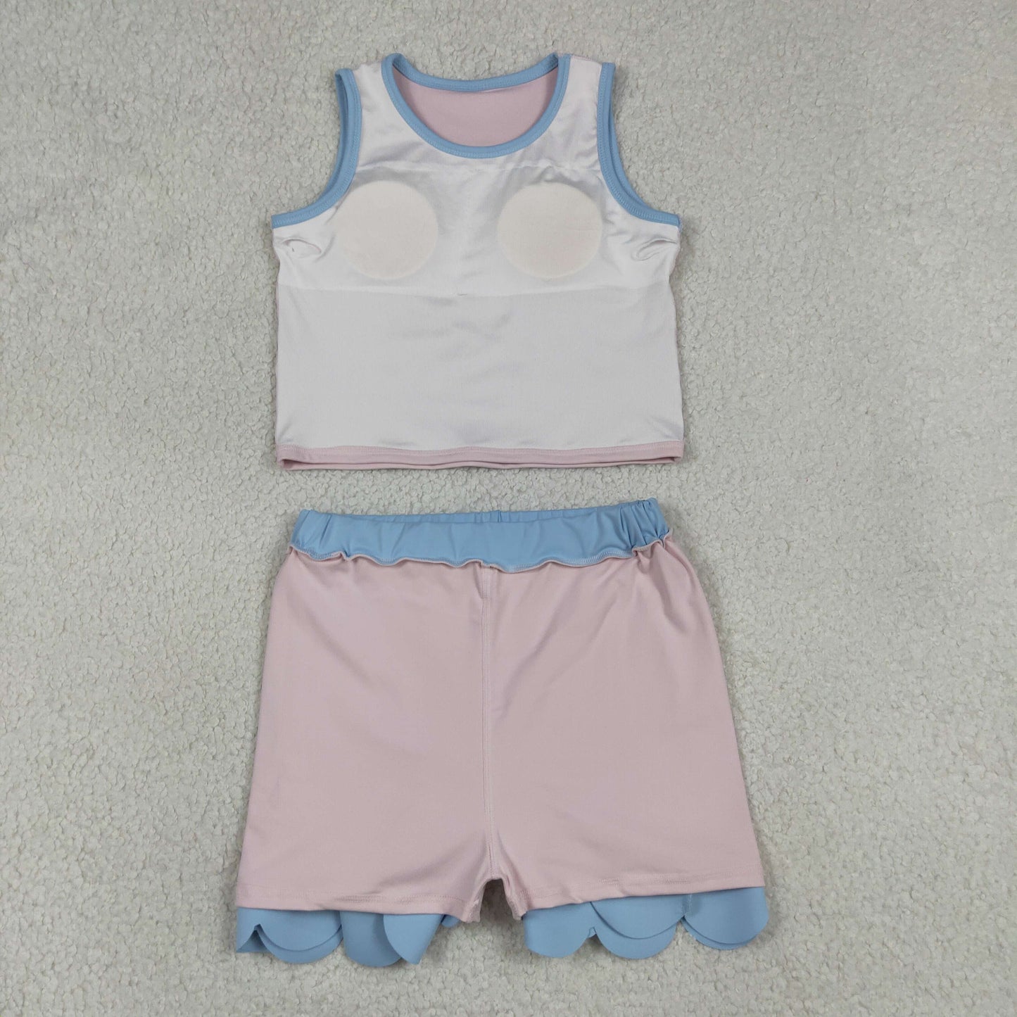 Baby Girls Sleeveless Light Pink Vest Scallop Skirt Short Yoga Active Clothes Set