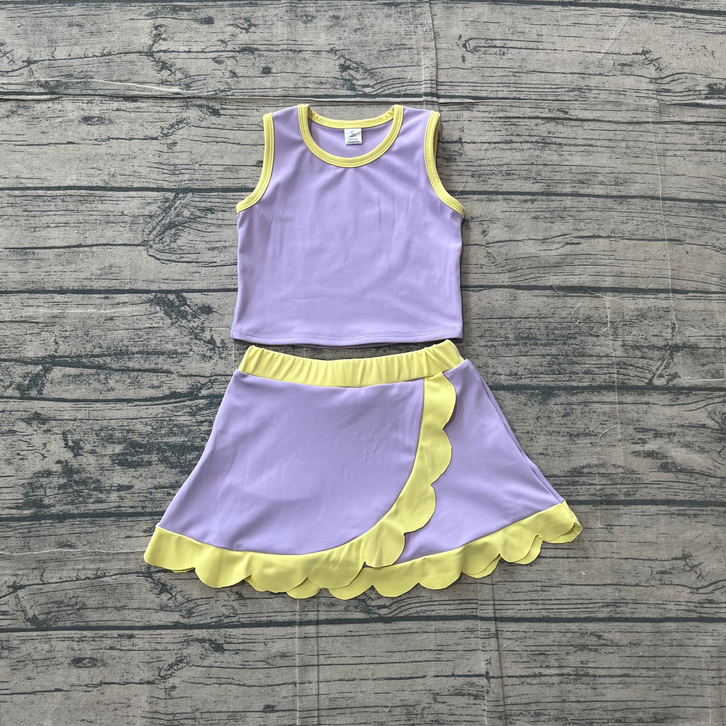 Baby Girls Lavender Yellow Vest Scallop Skirt Short Yoga Active Clothes Set