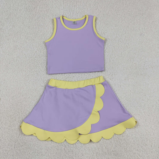 USA Shop Baby Girls Yellow Purple Vest Top Scallop Skirt Shorts Yoga Active Clothes Sets