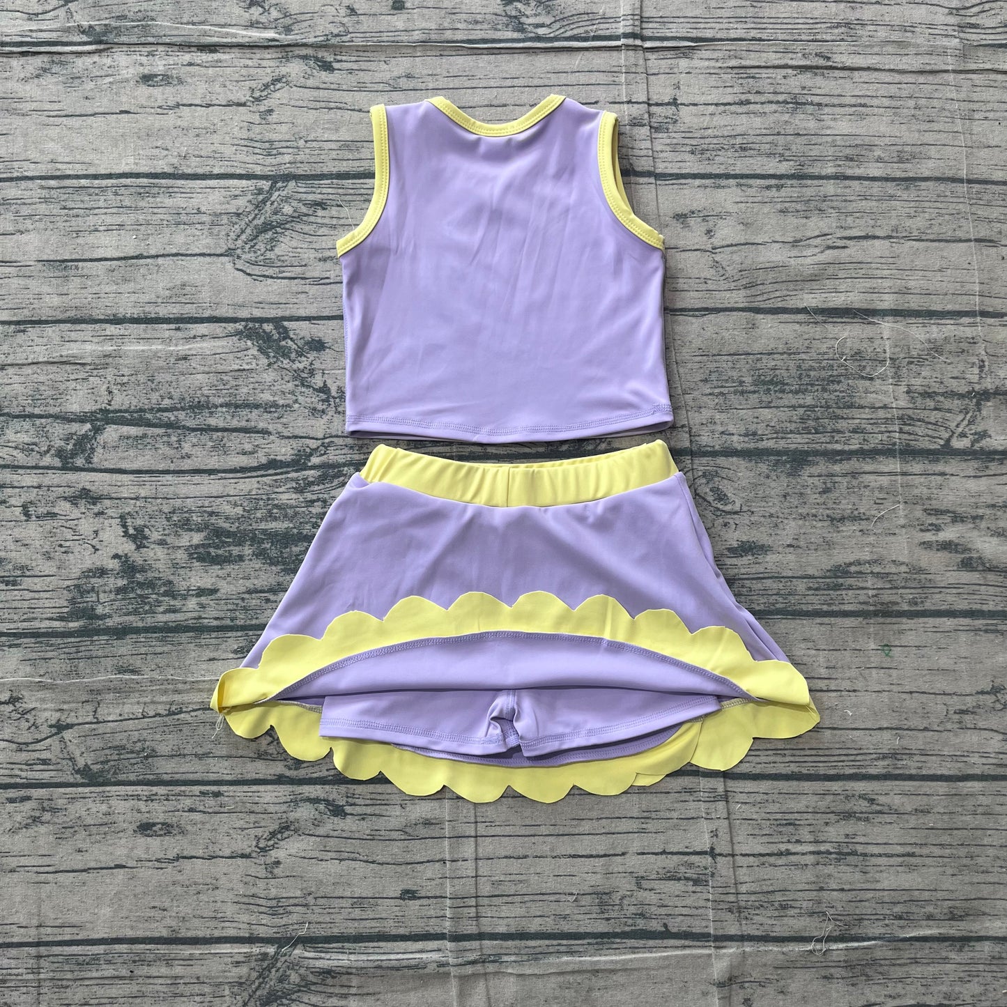 Baby Girls Lavender Yellow Vest Scallop Skirt Short Yoga Active Clothes Set