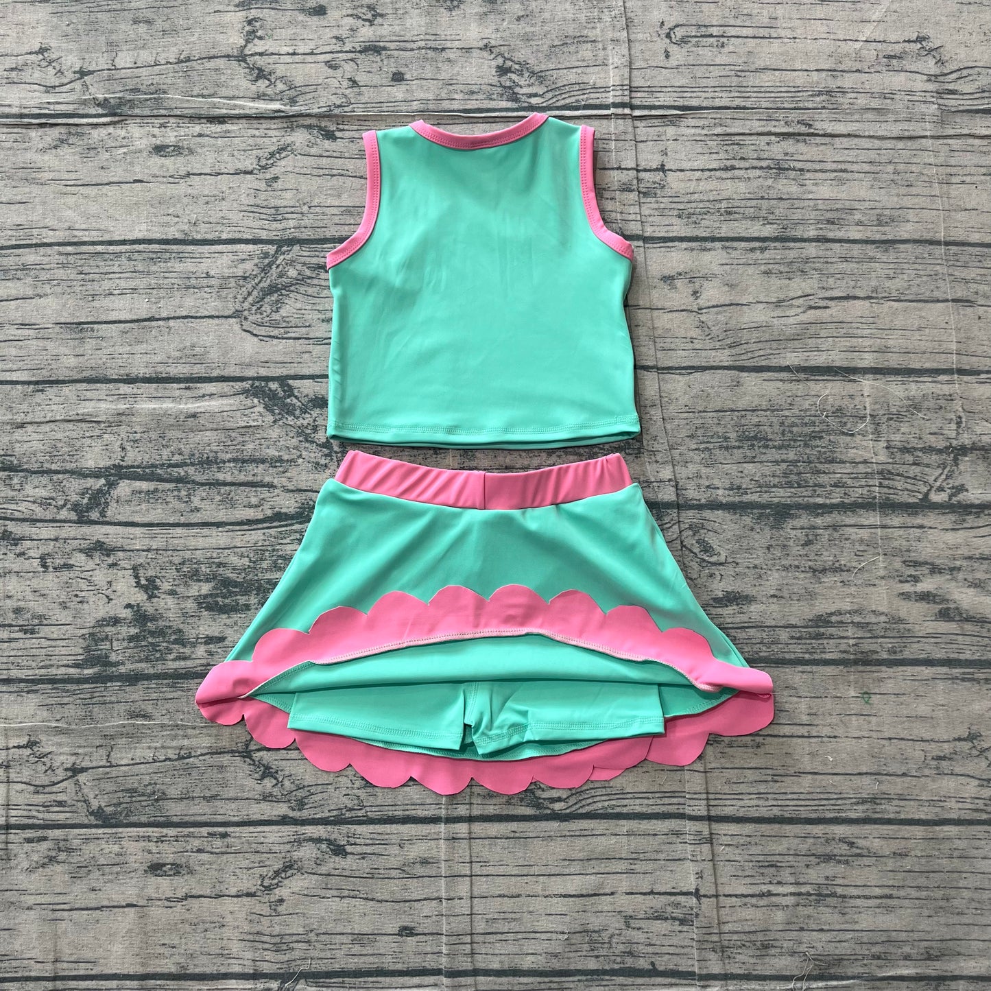 Baby Girls Sleeveless Aqua Pink Vest Scallop Skirt Short Yoga Active Clothes Set