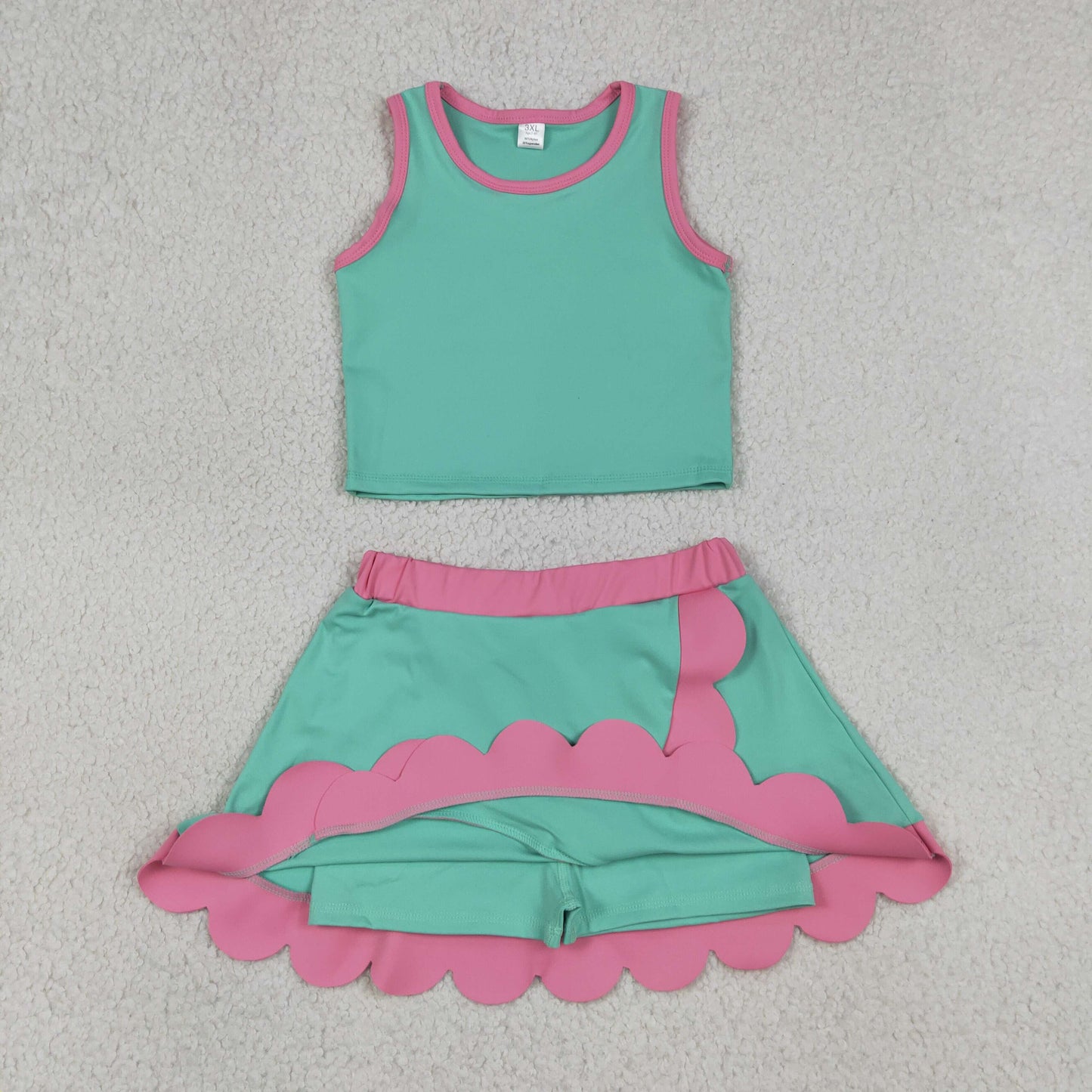 Sibling Baby Girls Sleeveless Vests Top Scallop Skirt Short Yoga Active Clothes Set