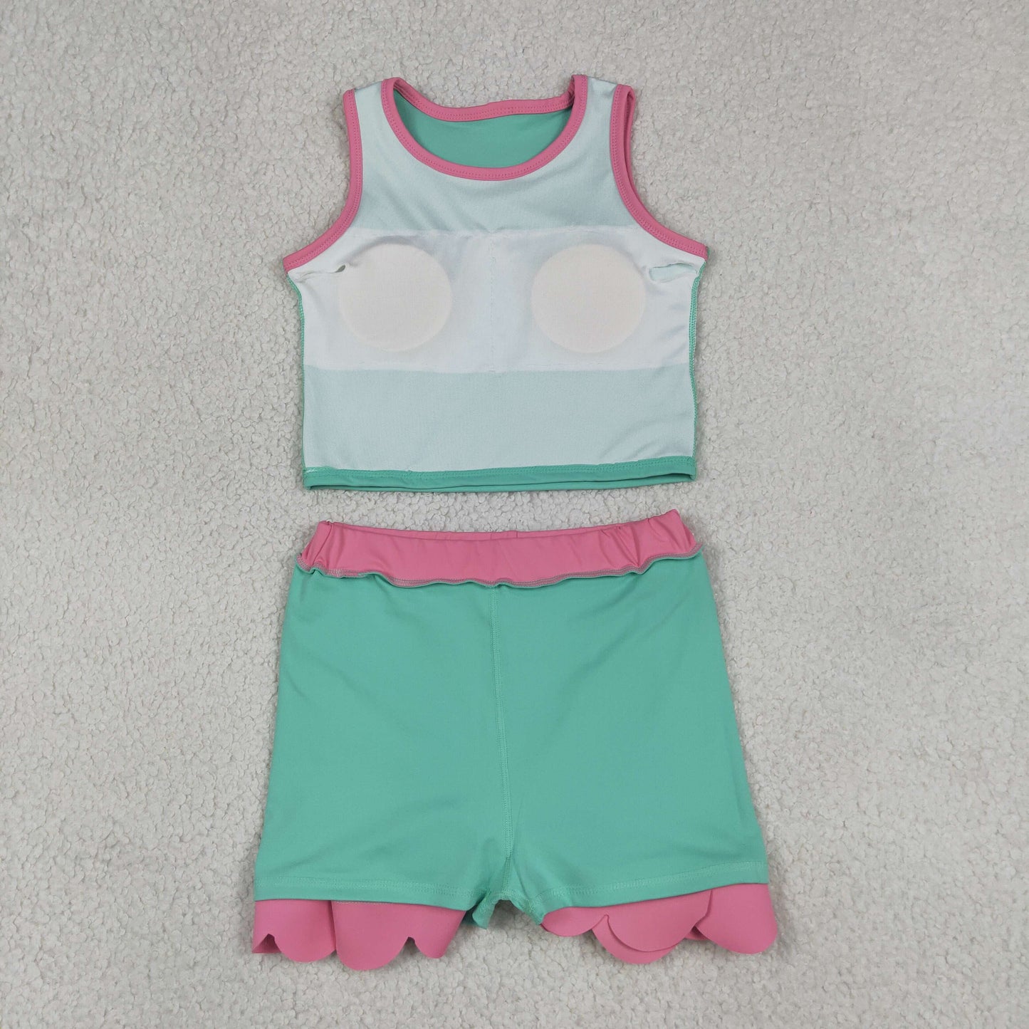 Baby Girls Sleeveless Aqua Pink Vest Scallop Skirt Short Yoga Active Clothes Set