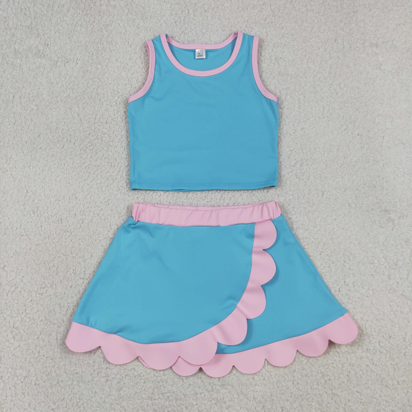 Sibling Baby Girls Colorful Vests Top Scallop Skirt Short Yoga Active Set Knee Length Dresess