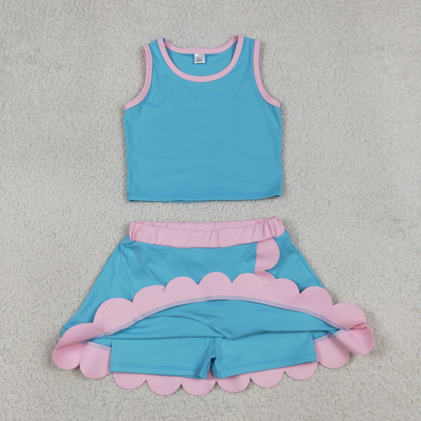 Sibling Baby Girls Colorful Vests Top Scallop Skirt Short Yoga Active Set Knee Length Dresess