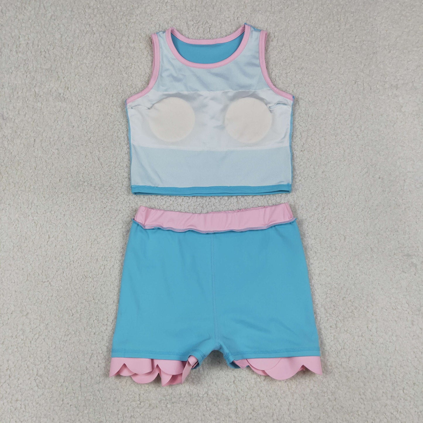 Sibling Baby Girls Colorful Vests Top Scallop Skirt Short Yoga Active Set Knee Length Dresess