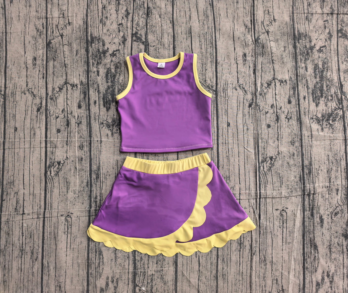 Baby Girls Purple Yellow Vest Scallop Skirt Short Yoga Active Clothes Set