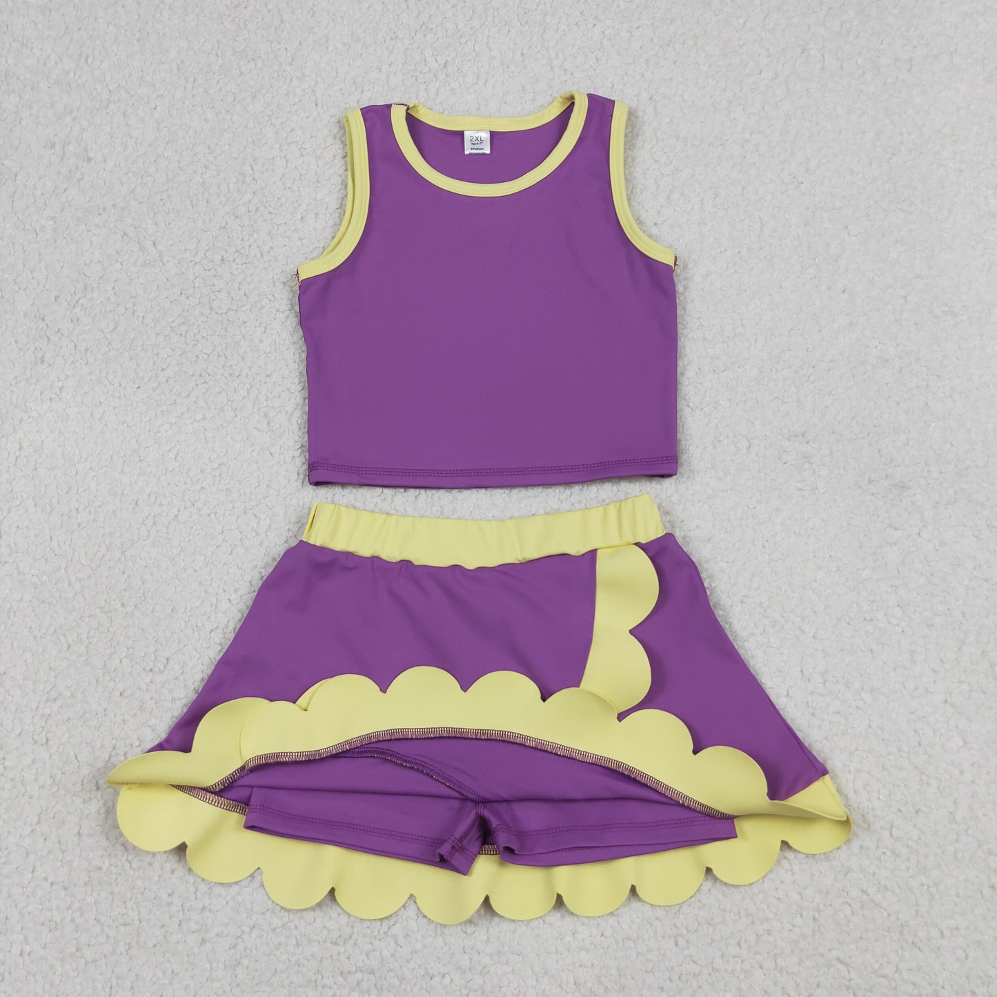 Sibling Baby Girls Sleeveless Vests Top Scallop Skirt Short Yoga Active Clothes Set
