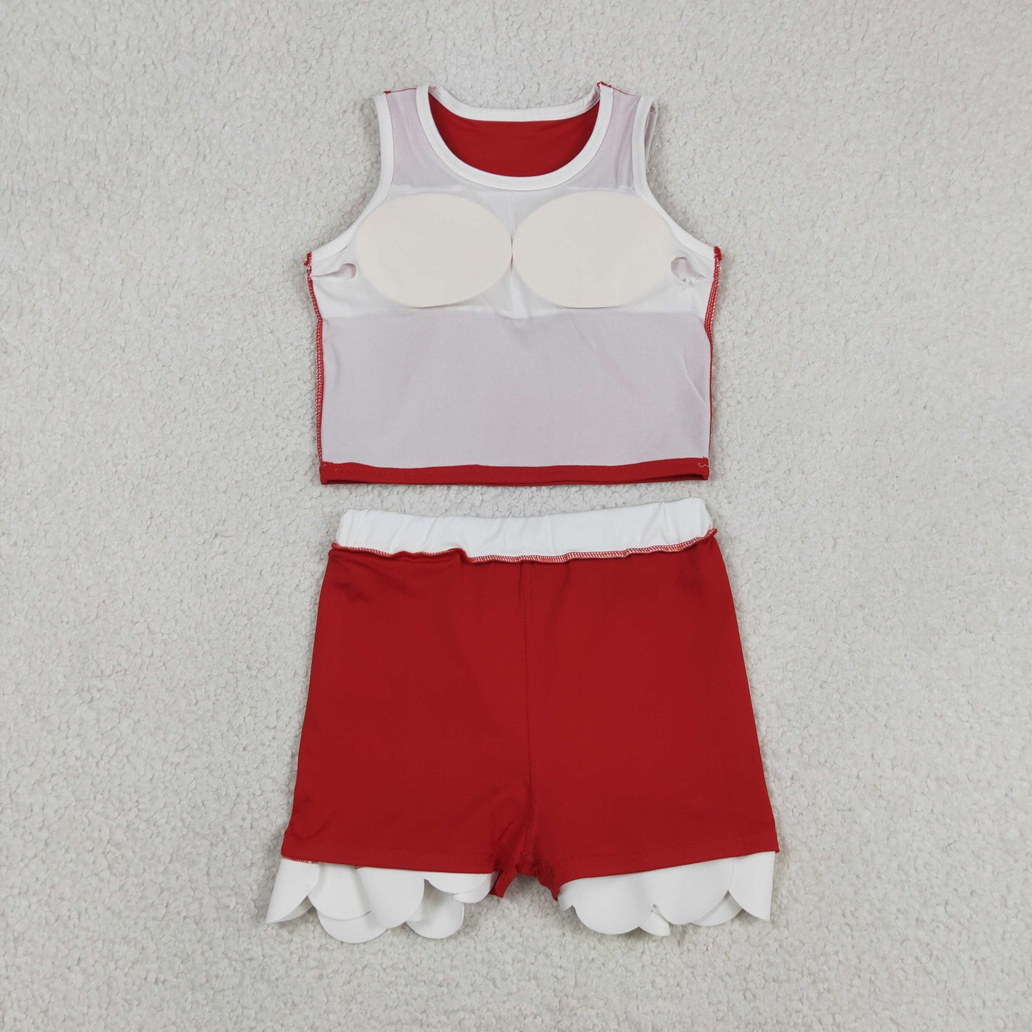 Baby Girls Sleeveless Red White Vest Scallop Skirt Short Yoga Active Clothes Set