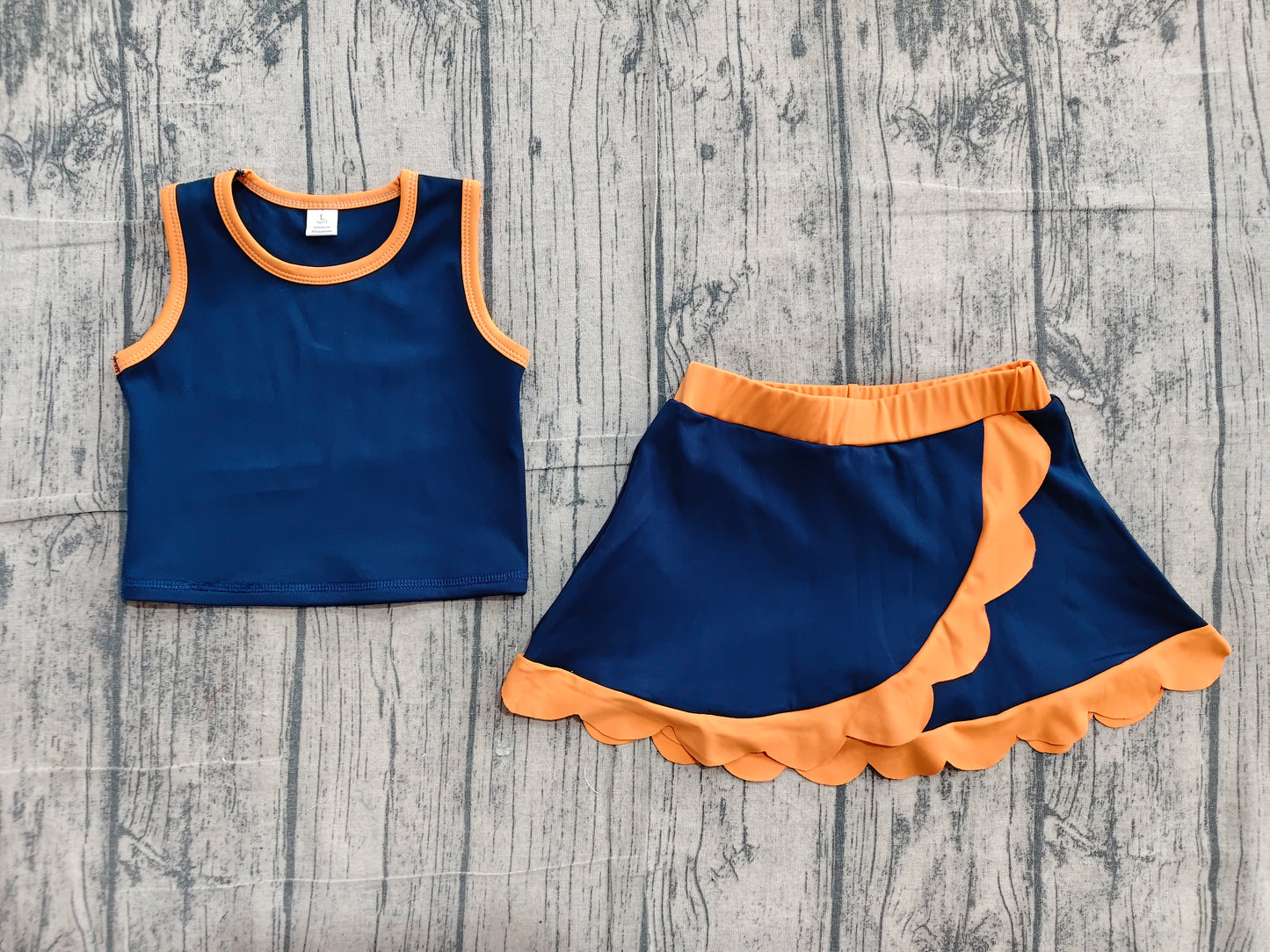 Baby Girls Navy Orange Vest Scallop Skirt Short Yoga Active Clothes Set