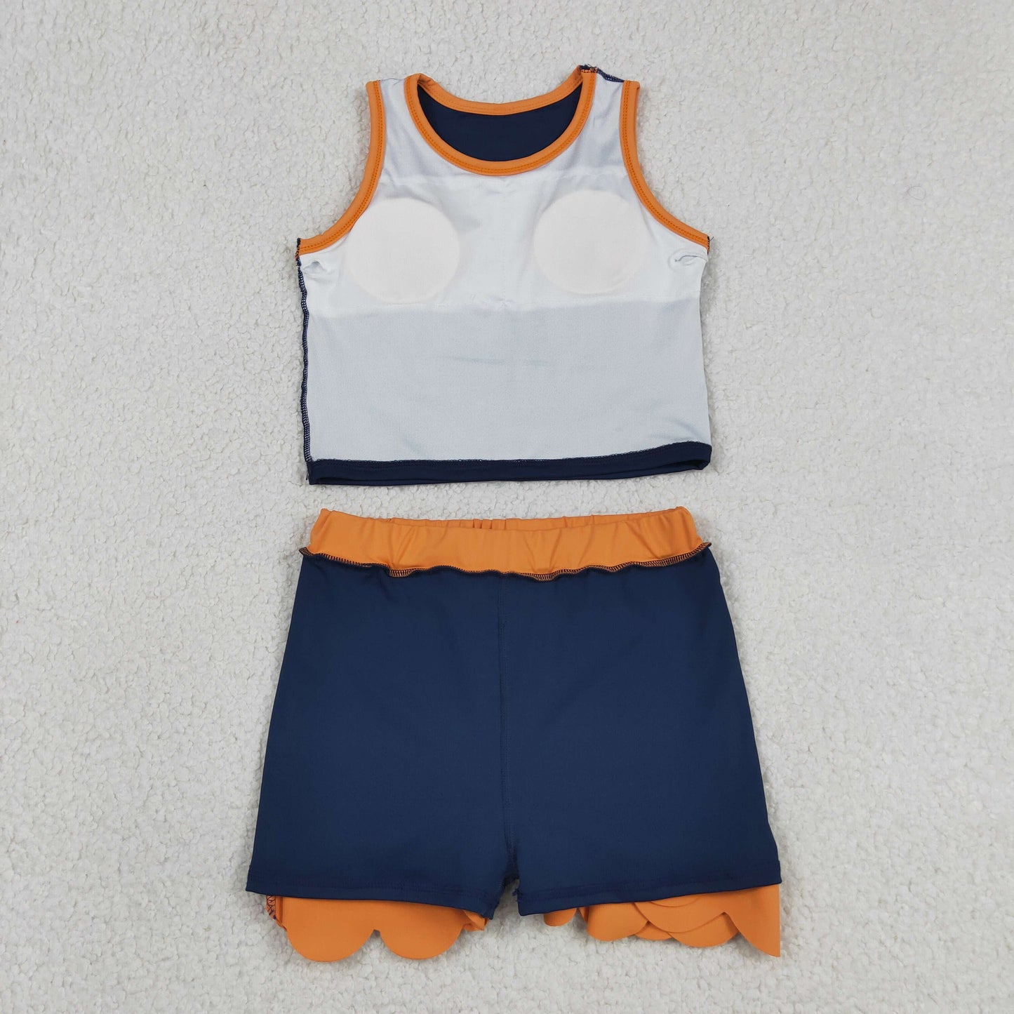 Baby Girls Navy Orange Vest Scallop Skirt Short Yoga Active Clothes Set