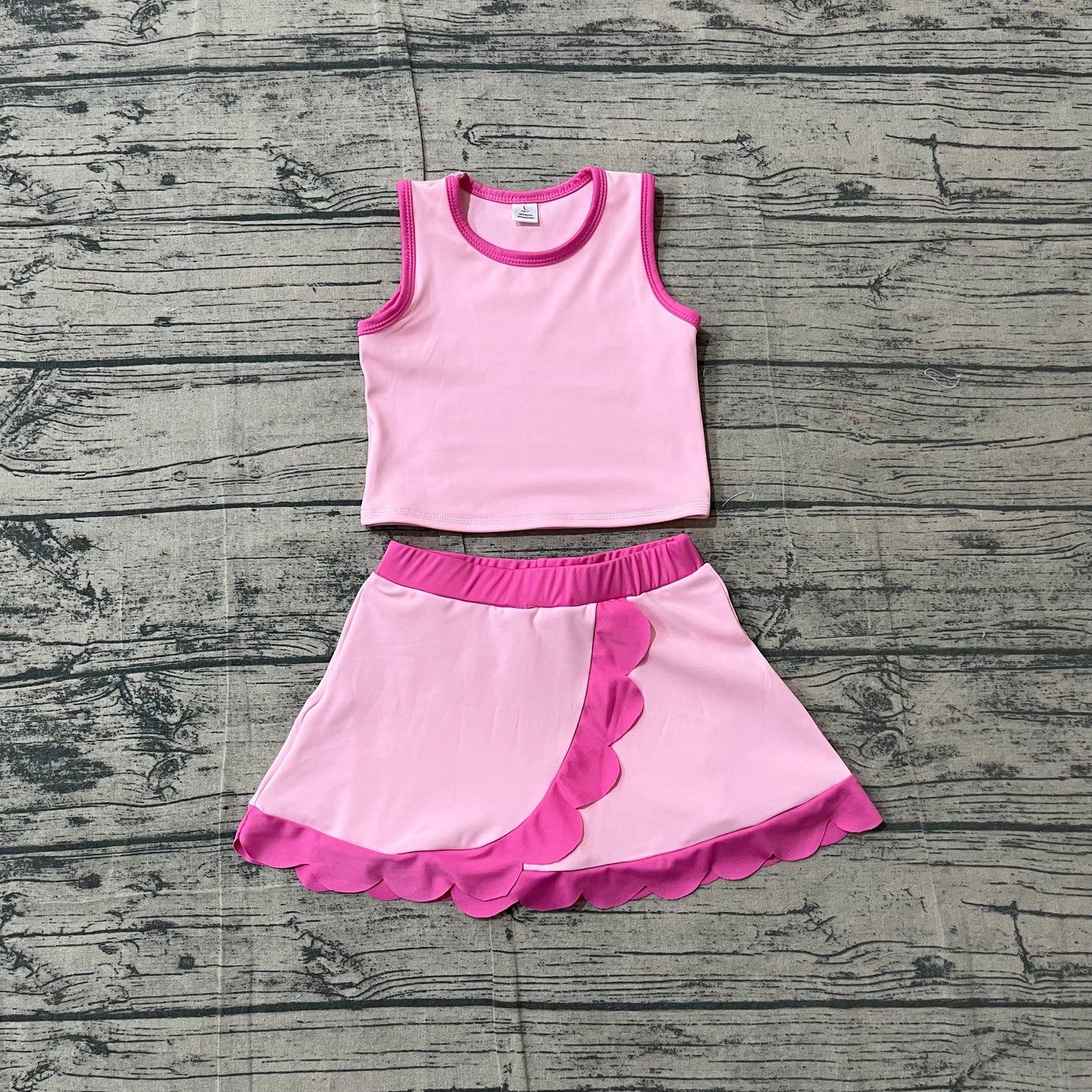 Baby Girls Sleeveless Pink Vest Scallop Skirt Short Yoga Active Clothes Set