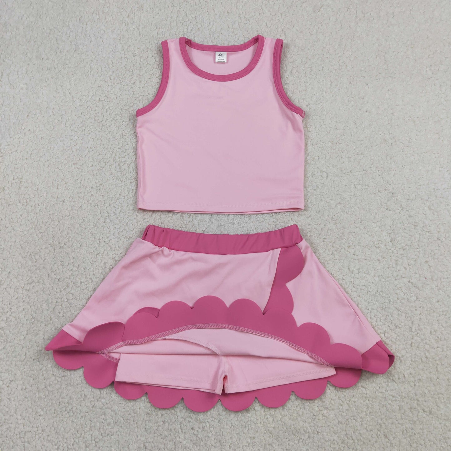 Sibling Baby Girls Sleeveless Vests Top Scallop Skirt Short Yoga Active Clothes Set