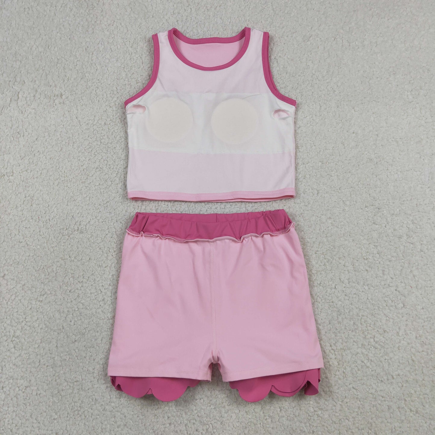 Sibling Baby Girls Sleeveless Vests Top Scallop Skirt Short Yoga Active Clothes Set