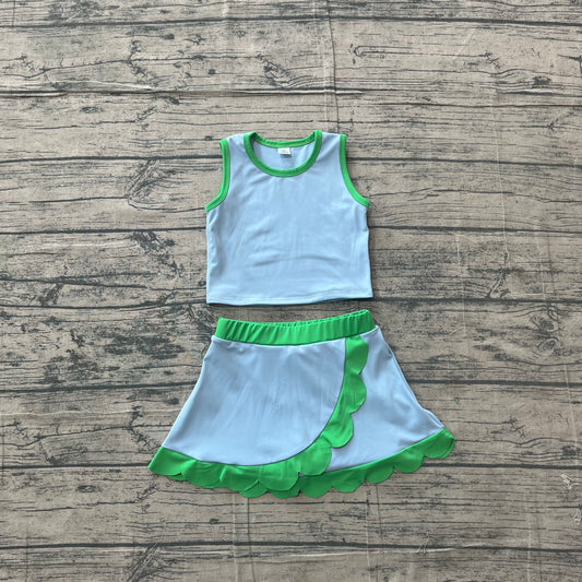 Baby Girls Sleeveless Blue Green Vest Scallop Skirt Short Yoga Active Clothes Set Preorder