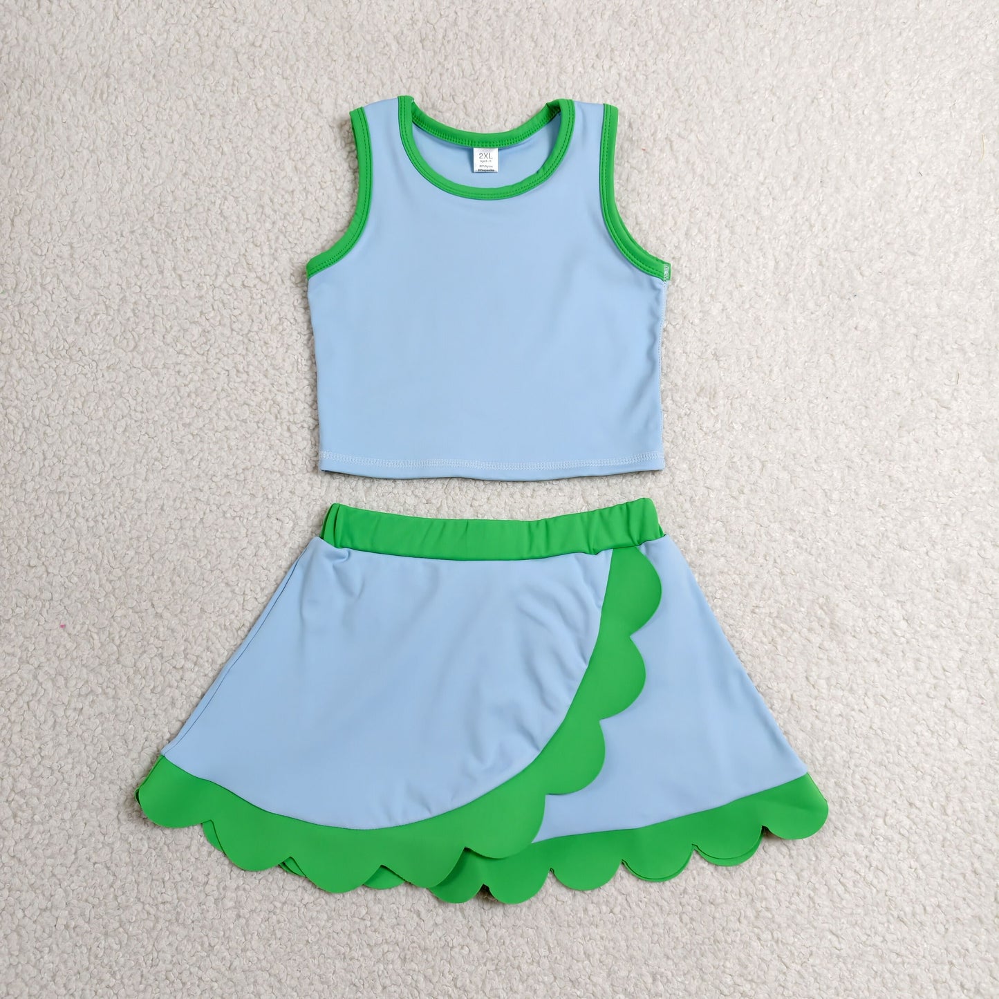 Sibling Baby Girls Colorful Vests Top Scallop Skirt Short Yoga Active Set Knee Length Dresess