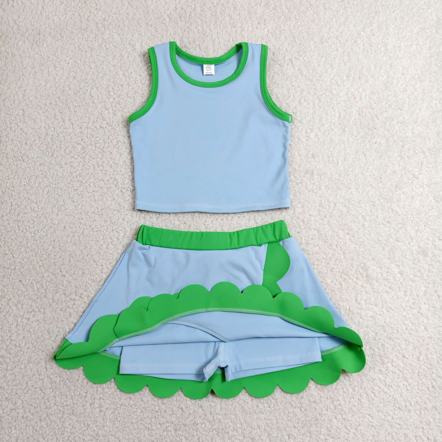 Sibling Baby Girls Sleeveless Vests Top Scallop Skirt Short Yoga Active Clothes Set