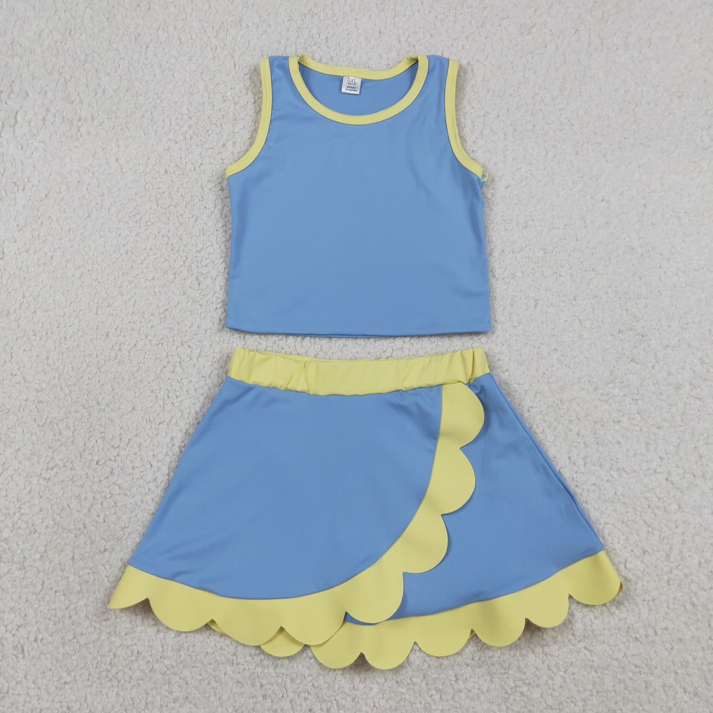 Sibling Baby Girls Sleeveless Vests Top Scallop Skirt Short Yoga Active Clothes Set