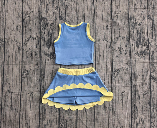 Baby Girls Sleeveless Blue Yellow Vest Scallop Skirt Short Yoga Active Clothes Set Preorder