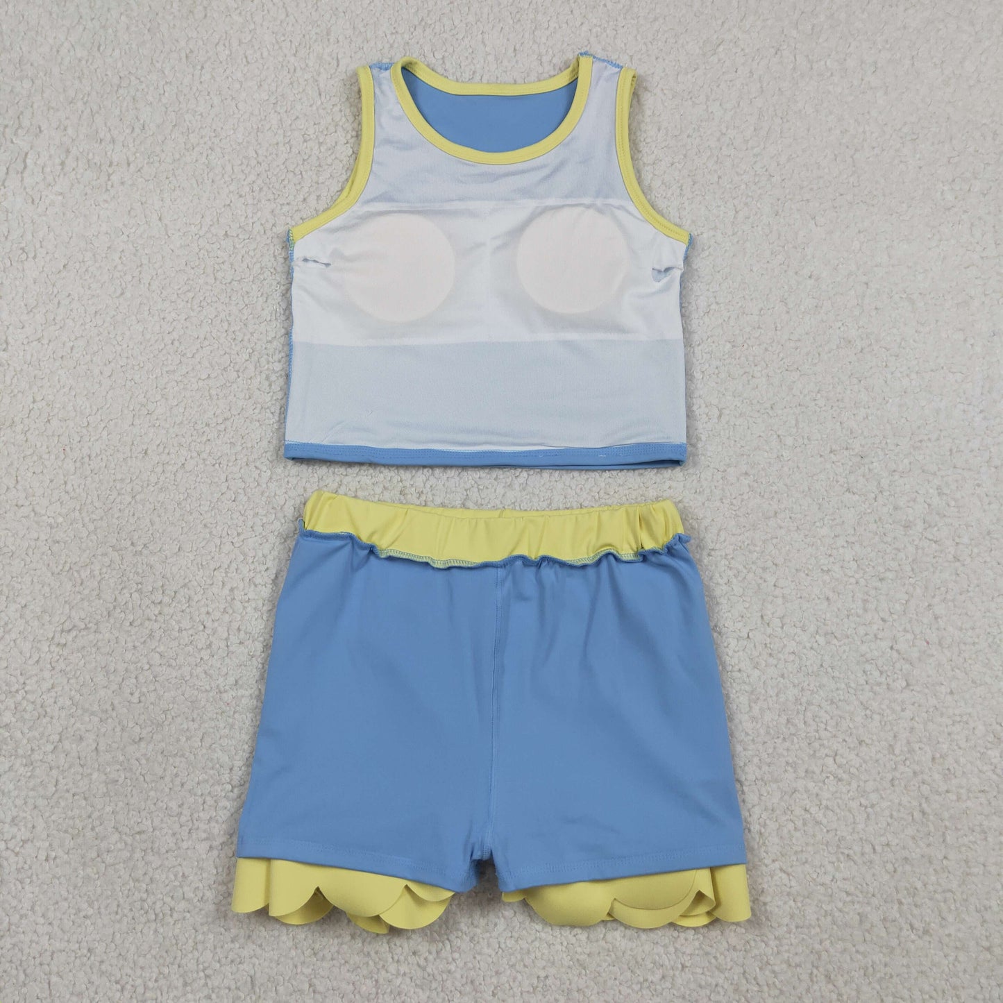 Baby Girls Sleeveless Blue Yellow Vest Scallop Skirt Short Yoga Active Clothes Set
