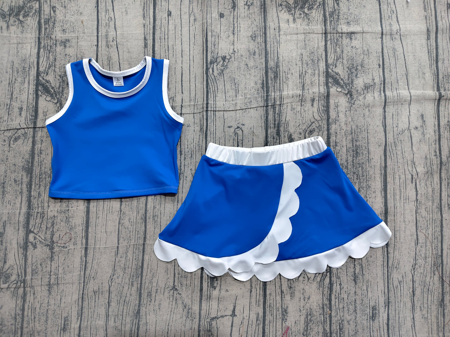 Baby Girls Sleeveless Blue White Vest Scallop Skirt Short Yoga Active Clothes Set