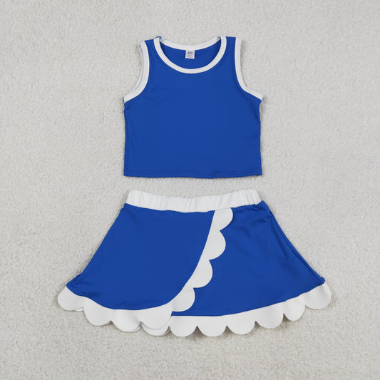 Baby Girls Sleeveless Blue White Vest Scallop Skirt Short Yoga Active Clothes Set