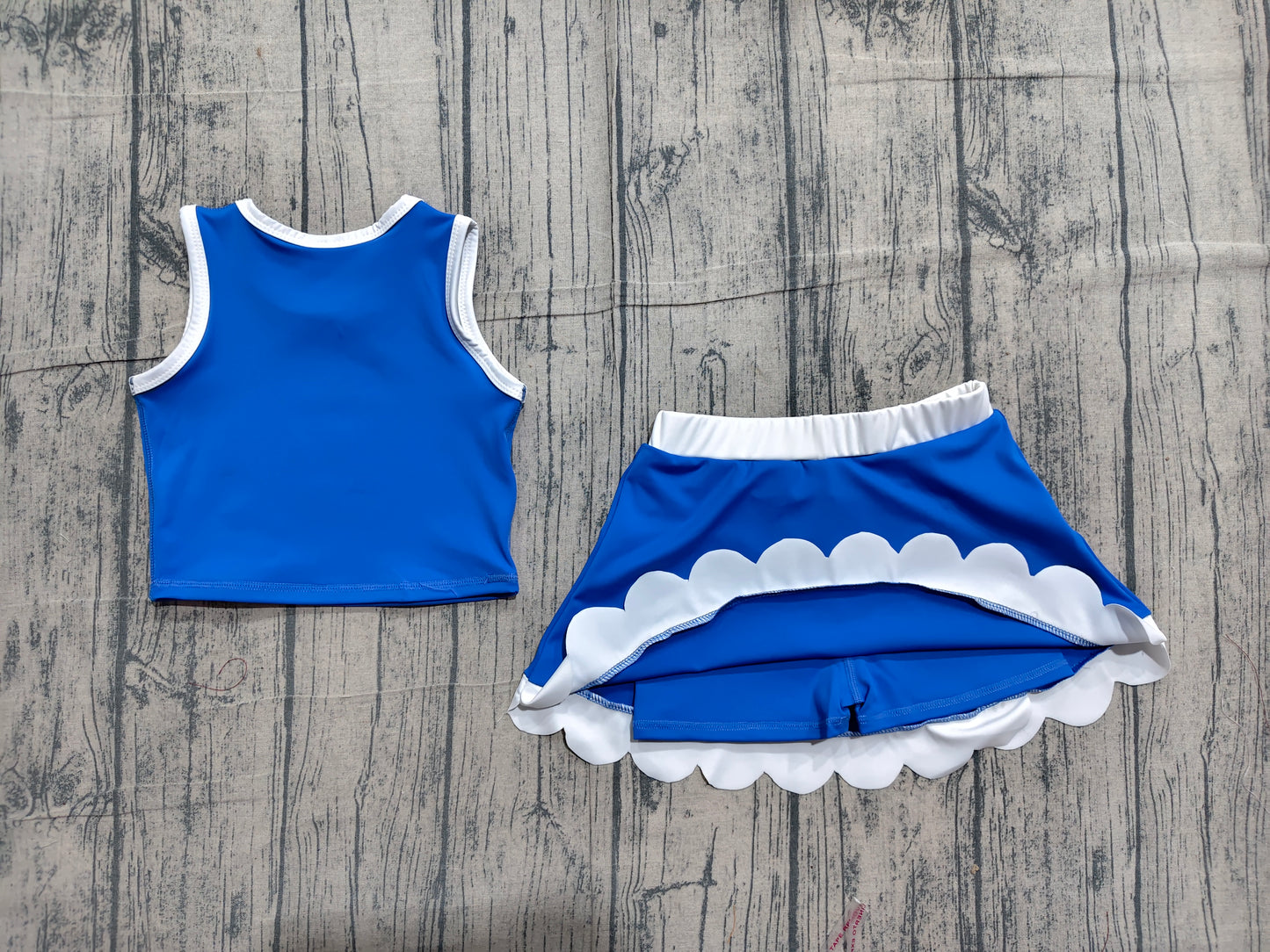 Baby Girls Sleeveless Blue White Vest Scallop Skirt Short Yoga Active Clothes Set