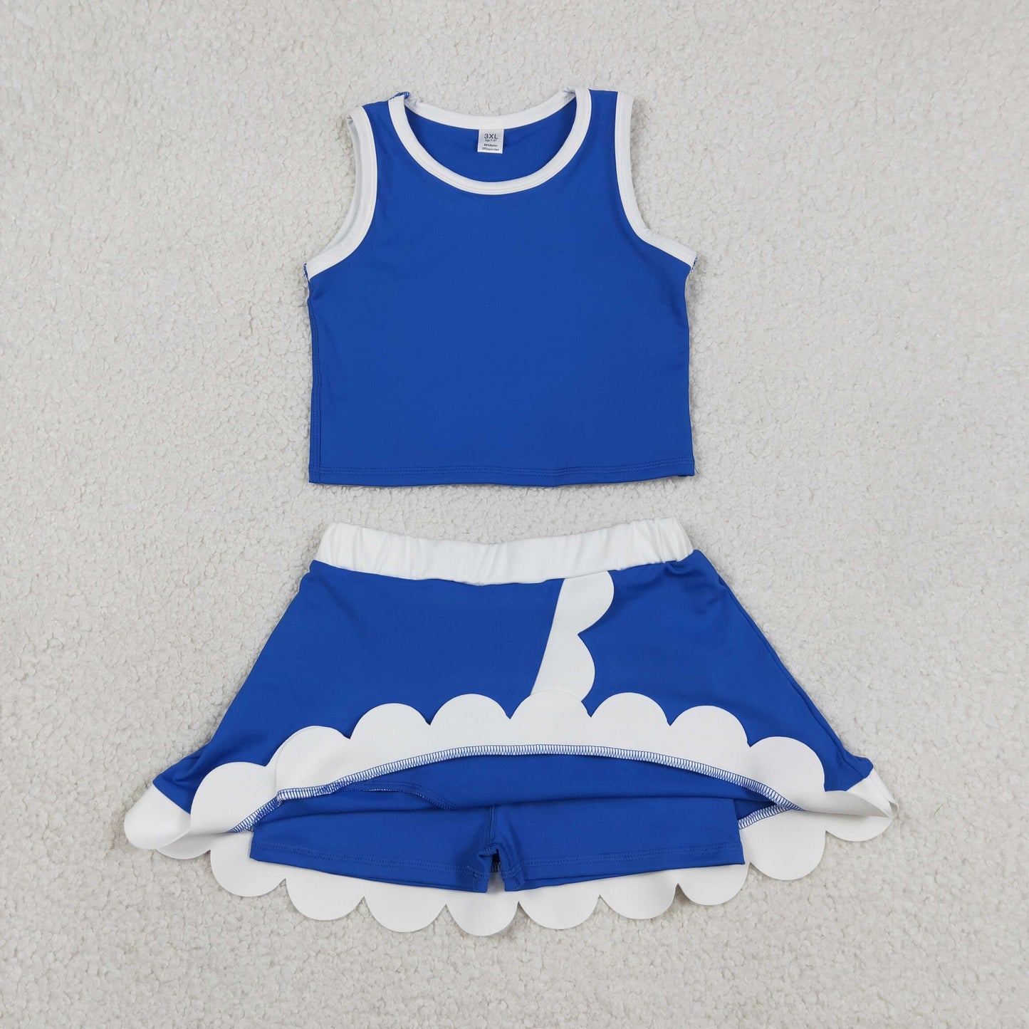 Baby Girls Sleeveless Blue White Vest Scallop Skirt Short Yoga Active Clothes Set