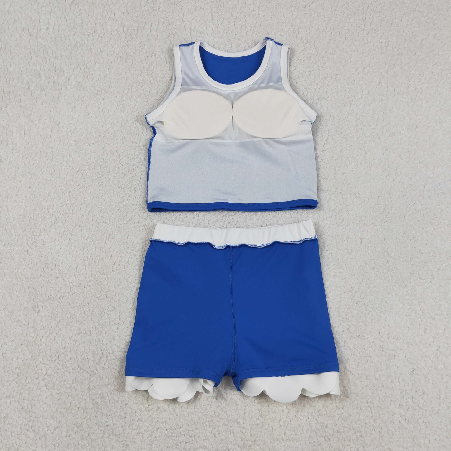 Baby Girls Sleeveless Blue White Vest Scallop Skirt Short Yoga Active Clothes Set