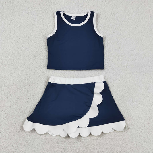USA Shop Baby Girls White Navy Vest Top Scallop Skirt Shorts Yoga Active Clothes Sets