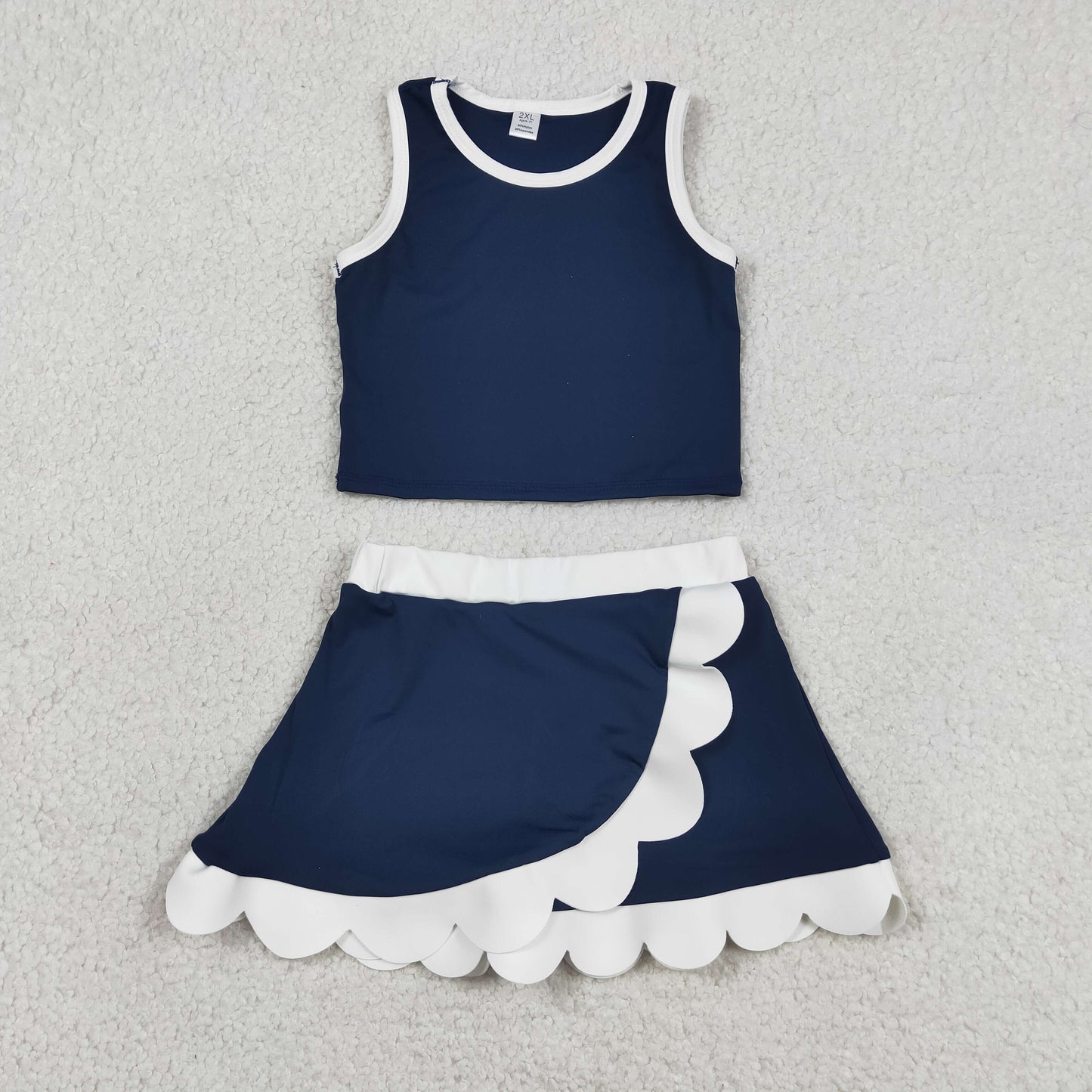 Sibling Baby Girls Sleeveless Vests Top Scallop Skirt Short Yoga Active Clothes Set